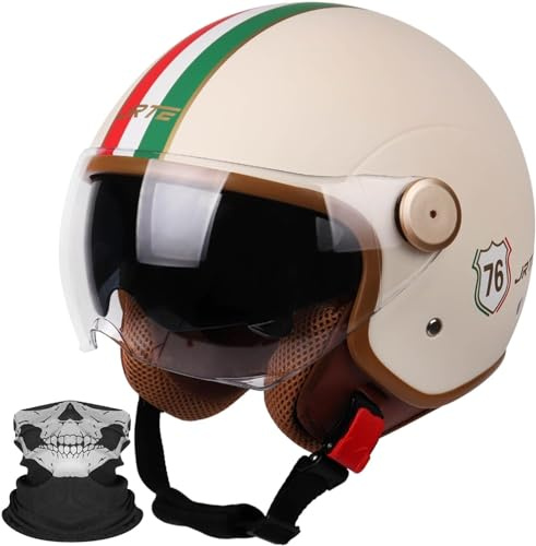 3/4 Motorcykelhjälm Öppen Hjälm Motorcykel Halvhjälm Visir Solskydd Retro Vintage Stil Jet-Hjälm För Män Kvinnor Motorcykelhjälm DOT/ECE Godkännande I, S56-57 CM