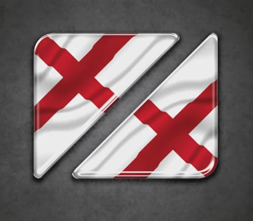 2 x 55mm Waving England St George Corner Number Plate Stickers - Gloss Domed