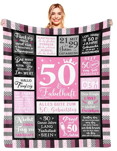 YESTUTI 50 Geburtstag Frau, Geschenke zum 50 Geburtstag Frau, Geburtstagsgeschenk für Frauen 50, Deko 50 Jahre Frauen Decke 150x130CM