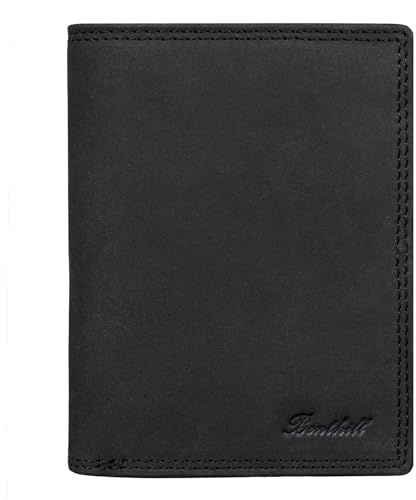 Benthill Herren Geldbörse aus Echt-Leder - Geldbeutel mit RFID-Schutz - Großes Portemonnaie für Herren - Vintage Leder, Farbe:Black (H)