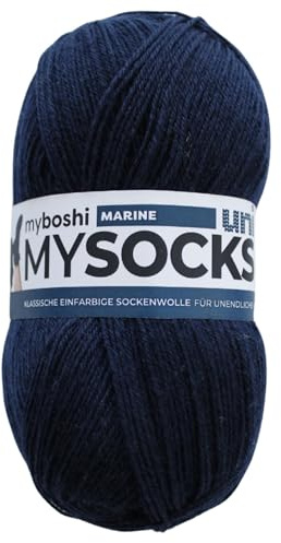 myboshi mysocks uni einfarbige Sockenwolle, 4-fädig, weich und geschmeidig, mit Aloe Vera behandelt, 100g, Ll 420m, Blau (Marine) 1 Knäuel