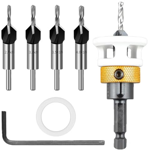 6 tlg Kegelsenker Bohrer Set, Holzbohrer mit Senker Und Tiefenanschlag Set (2,8/3,2/3,5/4,0 mm), Präzise Bohrungen Bohrsenker, Senkbohrer mit 1/4 Hex Schaft, Gleichmäßige Bohrungen zu Erzielen