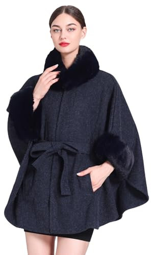 Vhersily Regali offerte Scialle Donna Elegante Scialle Avvolgente in Pelliccia Sintetica da Donna Grande Mantello con Collo in Pelliccia Cintura Poncho Lavorato A Maglia Elegante Caldo Cardigan