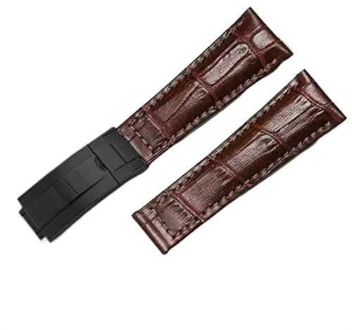 Svapo Echtes Lederarmband für Rolex Water Ghost Daytona Yacht Logtype grünes Lederarmband 20 mm Butterfly-Schnalle Uhrenarmband(Black,21mm)