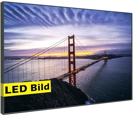 Leuchtbild I Golden Gate Bridge I LED Wandbild I Leuchtende Städte Leinwand mit Rahmen - Made in Germany (Golden Gate Bridge Sonnenuntergang, 40x30 cm, Rahmen: Weiß Matt)