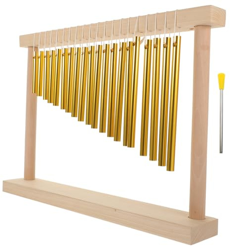 COOPHYA Table Top Solid Brass Wind Chime 20 Bars Wooden Base Percussion Instrument with Mallet Stable Design Sturdy Material for Teaching and Accompaniment