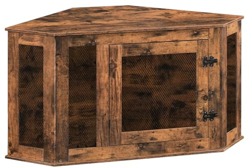 MAHANCRIS Corner Dog Crate Furniture, Wooden Dog Kennel End Table, Decorative Pet Crate Indoor Use, Furniture Style Dog House for Small Medium Dog, Dog Cage TV Stand, Rustic Brown DCRB0801