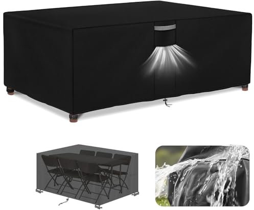 Mantel impermeable para mesa de jardín, 55 x 45 x 30 cm, 420D, resistente al polvo, cubierta de lluvia con ventilación de aire, para mesas rectangulares, color negro