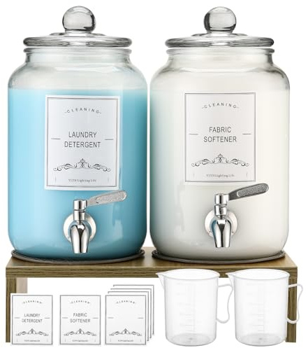 2-Pack Glass Laundry Detergent Dispenser with Stand, 106oz Leak-Proof Glass Fabric Softener Dispenser- Laundry Soap Dispenser-Reusable Container for Kitchen & Bathroom Storage