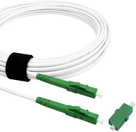 Elfcam® - 10m Câble à Fibre Optique LC/APC à LC/APC Simplex Monomode 3,0mm Blanc, La Livraison avec Le Coupleur pour Rallonge Fibre Optique,10 Mètre