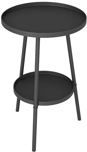 Outsunny Petite Table Appoint Ronde 2 Niveaux Table Jardin Extérieur Noir