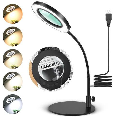 Lampe Loupe sur Pied 10x Grossissante Modelisme 360° LED 5 Couleurs Dimmable - Bureau Eclairante pour Lecture, Réparation et Artisanat