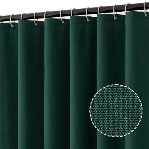 MIULEE Tenda Doccia in Lino Antimuffa Verde Scuro 150x180 cm | Tende da Doccia Impermeabili in Poliestere di Lusso per Hotel, Tenda da Bagno in Tessuto Lavabile con 10 Anelli