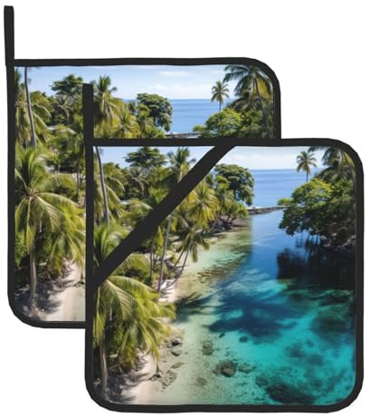 Set di presine resistenti al calore con stampa spiaggia bianca per pentole da cucina per forno cottura barbecue