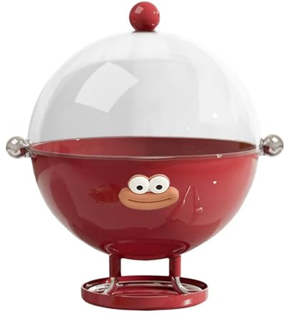 Frutero Organizador Multiusos Exhibidor Decorativo Recipiente de Gran Capacidad Hecho de Pet Y PP Adecuado para Centros de Mesa del Hogar Y O, Rojo con Pegatina, Individual