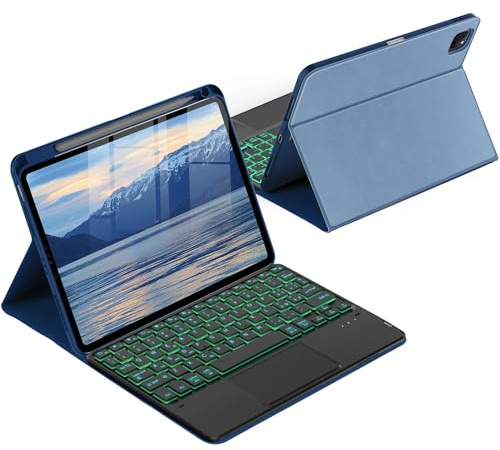 CACOE Cover con Tastiera iPad 11 Generazione (A16) 2025 11 / 10 Generazione 2022 10.9'' con Touchpad [Italiano] Wireless Staccabile, Custodia con Tastiera Illuminazione a 7 Colori, Blu Elettrico