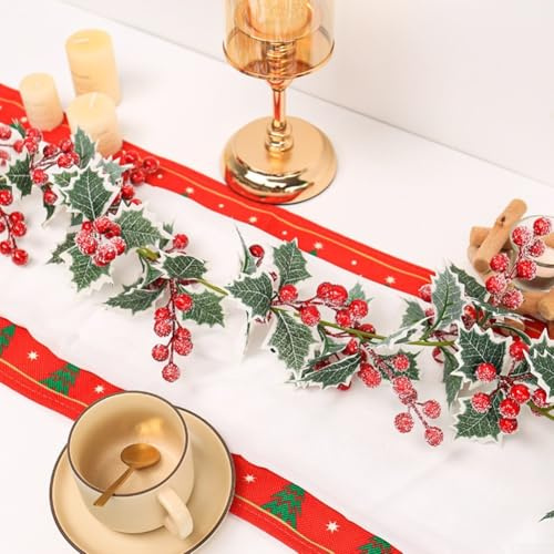 WIIYENA Guirnalda de acebo artificial, plantas de Navidad, hojas de hiedra, follaje para chimenea, puerta, ventana, decoración natural festiva