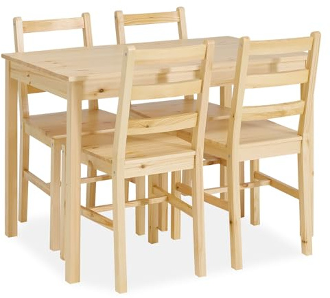 Homestyle4u, Esstisch mit 4 Stühlen Holz Natur Kiefer, Küchentisch Essgruppe Set 4 Stühle, Küche Esszimmer | Artikel 3062