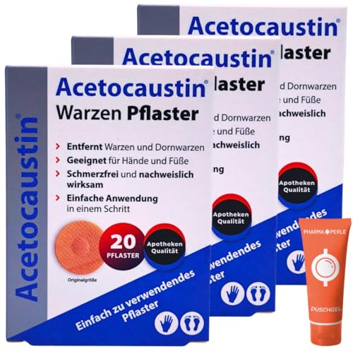 Warzen Pflaster 3x 20 Pflaster I Zur Behandlung von Warzen & Dornwarzen an Händen & Füßen I 40% Salicylsäure I Schmerzfreie Anwendung I ab 4 Jahren I Spar-Set plus Pharma Perle give-away