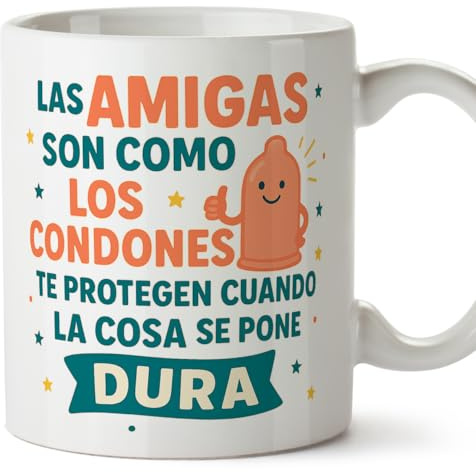 MUGFFINS Taza amiga graciosa con frase Las amigas son como los te protegen cuando la cosa se pone dura en Español 330 Ml/11 oz | regalos originales | Idea cumpleaños divertida | BFF v1