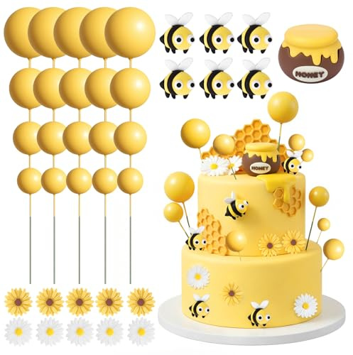 Pack of 37 Honeybee Balls Mini Balloon Cupcake Cake Decorations Bee Cupcake Toppers for Boys Girls Birthday Honey bee Themed Party Supplies Wedding Anniversary Baby Shower (color1)