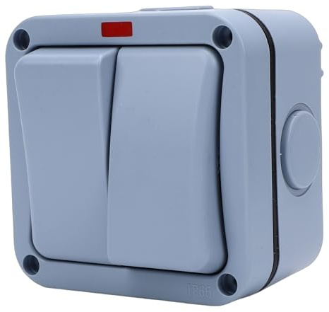 Fockety Interruptor de luz para exteriores, IP66, resistente al agua, de 2 vías, control individual, con indicador rojo, para exteriores, jardín, patio y balcón, 8,9 x 8,9 x 5,6 cm