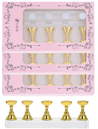 Healeved Expositor y Soporte de de Uñas 20 Piezas de Plástico Dorado para Puntas de Uñas Postizas, Adecuado para Escuela de Nail Art y Diseño Diario