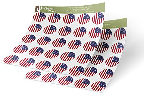 Desert Cactus United States of America USA Country Flag Sticker Vinyl Decal 1 Inch Round Two Sheets 50 Total Pieces Kids Logo Scrapbook Car Laptop