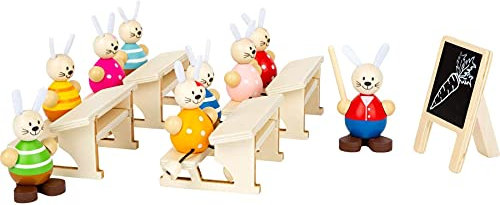 Small Foot Hasenschule Spielset aus Holz, Deko für Ostern und Rollenspielzeug, für Kinder ab 2 Jahren, 11315