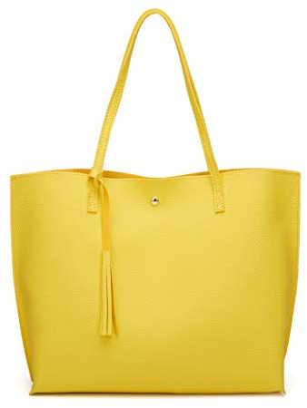 Dreubea Damen Weiche Kunstleder Tote Schultertasche Große Kapazität Quaste Handtasche, Gelb (gelb), Large