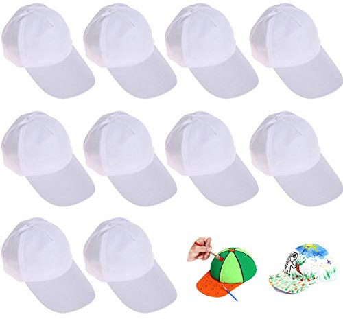 Joyibay DIY Kappe Kinder, 10 STÜCKE Weiß Scherzt Baseballmützen Kappen Kreative Unbelegte Kunst Anstrich Hut Mütze Kappen für Indoor Family Interaktiv Aktivitätsset