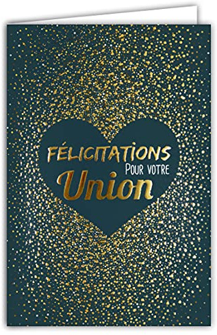 69-7079 Carte Félicitations pour votre Union Couple Cœur Bleu Points avec Dorure Or Doré Fabriqué en France