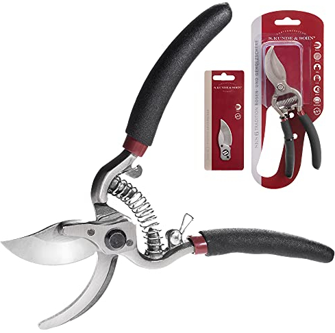 S. Kunde & Sohn Germany – die leichteste geschmiedete Gartenschere SKS6 Tradition + 1 Ersatzklinge GRATIS – ergonomisches Design – Bypass – Rosen-Rebschere – ∅20mm – kompl. beschichtet, rostfrei