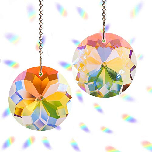 2 Stück Runde Kristall-Sonnenfänger Prismen Kristall hängende Anhänger Kronleuchter Regenbogen Maker Fenster Sonnenfänger