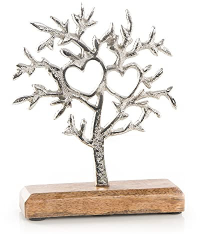 Deko-Figur Baum: Dekofigur zum Hinstellen, Lebensbaum Skulptur Metall & Holz, Geschenk Hochzeit, Geburtstag & Neuanfang, Dekoration Wohnzimmer & Flur, Dekofiguren Modern, Holzdeko, 20 x 15 x 5 cm