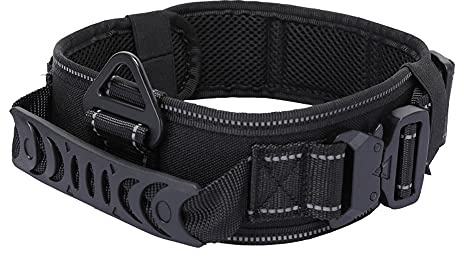 Vmokki Gepolstertes Hundehalsband 7cm Breit mit Zwei Schnalle, Kontrollgriff Taktisch Verstellbar Hunde Halsband für Große Hunde (Reflektierend Schwarz)
