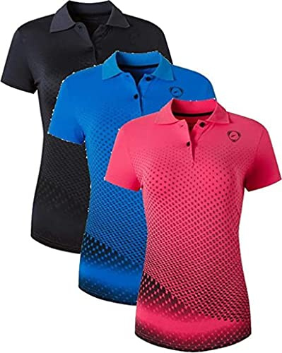 jeansian 3 Packs Damen Sport Poloshirt Polo Tee Shirt Tshirt T-Shirt Kurzarm Golf Tennis Badminton SWT251 PackE XXL