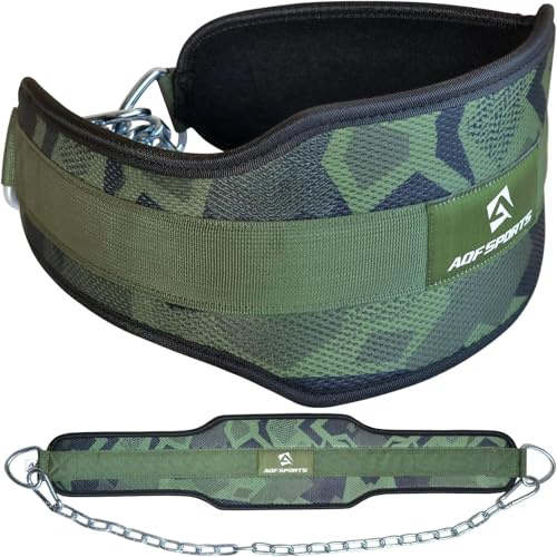 AQF Doppning Bälte Kropp Byggnad Vikt Lyftning Dip Kedja Övning Gym Träning Neopren (Grönt Camo)