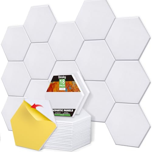 Lot de 18 panneaux acoustiques autocollants et insonorisants pour décoration de bureau à domicile, motif hexagonal blanc, 30,5 x 25,4 x 1 cm