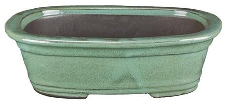 Ovale Bonsaischale aus grün glasiertem Steinzeug 24,5x17,5x7 cm - 2940a