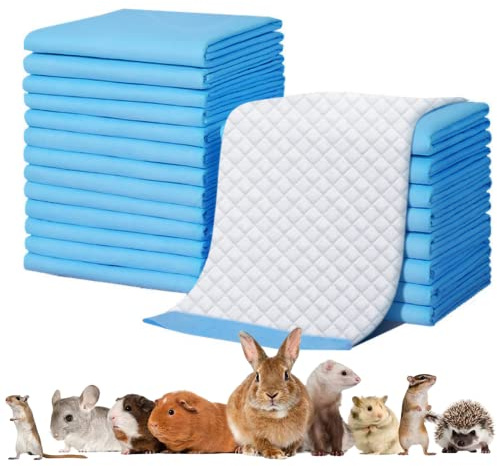 Rabbit Pee Pads Disposable Cage Liners Absorbent Leak-Proof Diaper Mat Small Animal Toilet Potty Training for Squirrel Guinea Pig Ferret Hedgehog Hamster Chinchilla Puppy (100PC, Blue)