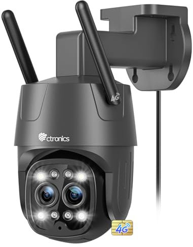 Ctronics 3G/4G LTE Caméra Surveillance Exterieure à Double Objectif, IP Caméra avec Suivi Auto du Zoom Détection Humaine 6X Zoom Hybride Vision Nocturne Couleur Audio Bidirectionnel, Carte SIM Incluse