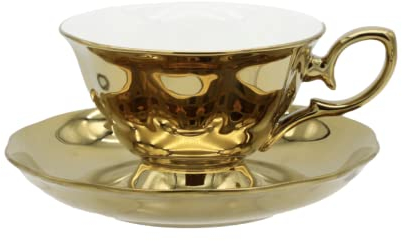 DECRZPB Tazza da caffè in ceramica fatta a mano Set tazza e piattino Set di tazze da tè e piattino in ceramica dorata Piatto Tazza da latte d'avena Regalo di nozze