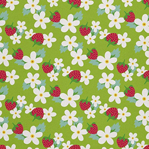 HEKO PANELS Stoff Oxford Meterware Canvas-Stoff Polyester Zum Nähen Nähstoffe Möbelstoffe Dekostoffe Handwerken Wasserabweisend Blickdicht Erdbeeren Blumen 1 Meter 155 x 100 cm, (DX471)