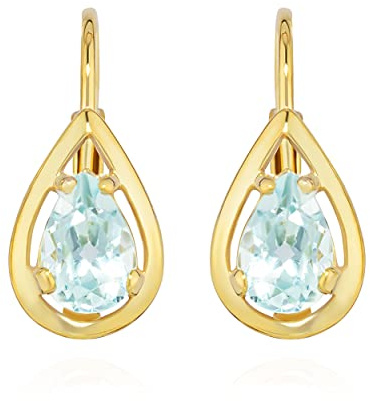 NKlaus Paar Brisur Ohrhänger echt Blautopas 333 Gelb Gold 8 Karat 14x6mm Damen Ohrringe 11916 | 8 Karat Gelbgold; 6 mm breit, Paargewicht ca. 1,3 g, für Damen