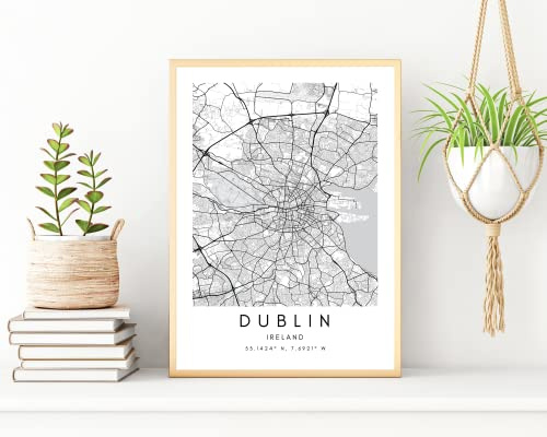 State Media Vision Póster minimalista de mapa de la ciudad de Dublín, pósteres de coordenadas de la ciudad, decoración de sala de estar, dormitorio (ciudades del Reino Unido) (Dublín, A3 (42 cm x 29,7