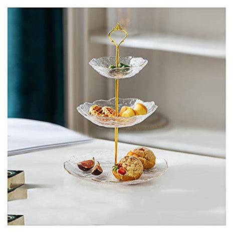 OQHAIR Fruteros Bandeja para Servir de 3 Niveles Bandeja de Frutas de Vidrio Bandeja para Pasteles de múltiples Capas Recepción Comercial Pastelería Postre Soporte de exhibición Cesta de