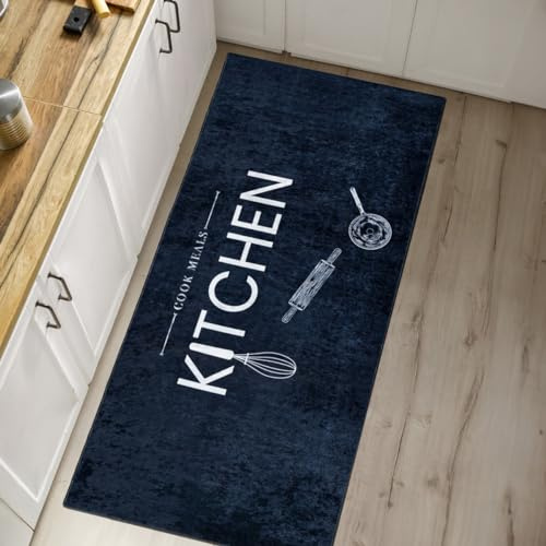 Mazovia Teppich Küche 80x200cm Schwarz Küchenmotiv Stilvoll rutschfest | Teppich für Wohnzimmer Schlafzimmer Esszimmer Büro Maschinenwaschbar Wetterfest Pflegeleicht Tierfreundlich Kurzflor Modern