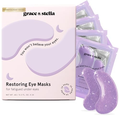 grace & stella Purple Under Eye Gel Patches with Retinol 24 Pairs - Dermatologist Tested Restoring Under Eye Masks for Puffy Eyes and Dark Circles, Gel Eye Mask, Under Eye Patches, Vegan, Cruelty-Free