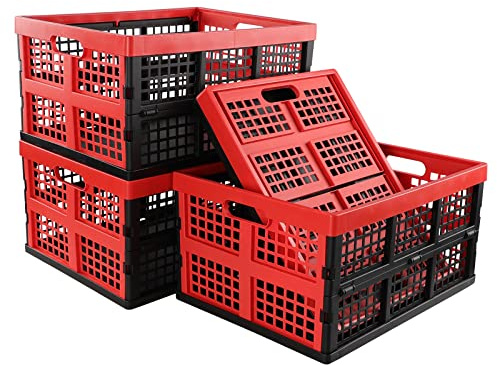 Ramddy 34 Quart Collapsible Storage Crate, Plastic Folding Basket Container Bins, 4 Pack